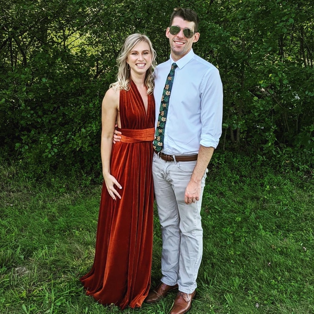 Burnt orange wrap dress